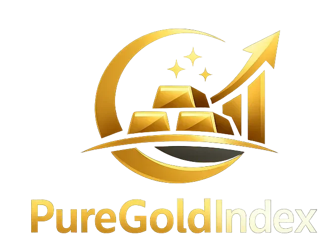 PureGoldIndex logo with gold bars and rising market arrow representing live global gold rates
